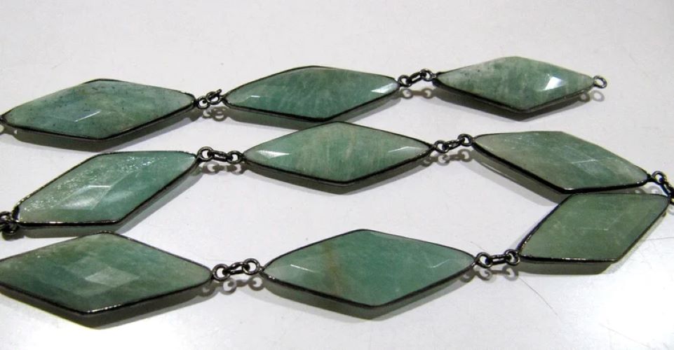 Natural Amazonite Marquise Fancy Shape Size 14x34mm Laser Cut Briolette Connector Chain