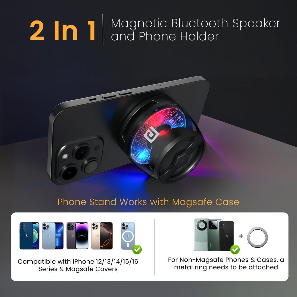 Portronics Nadya 6W Magnetic Bluetooth Speaker with MagSafe Mobile Stand, HD Sound, Upto 4 Hours 