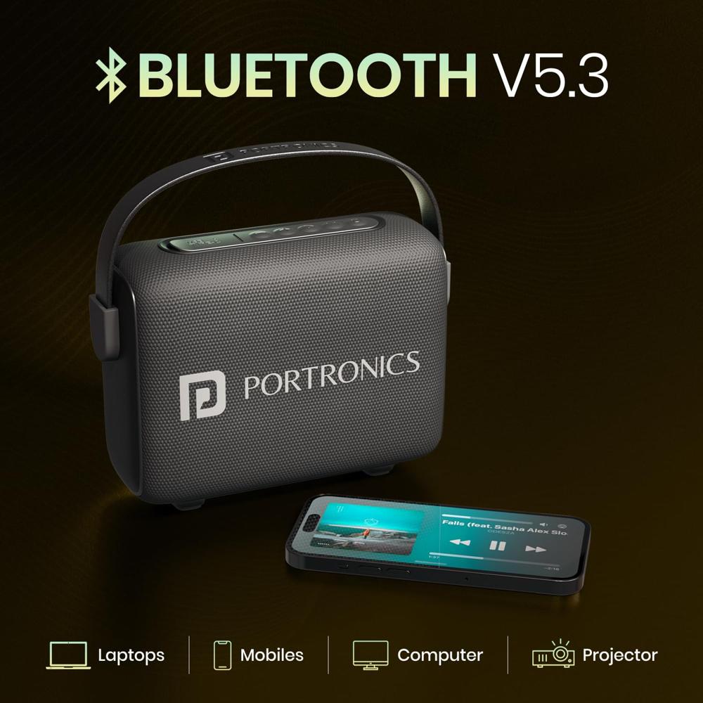 Portronics Resonate 2 14W Portable Bluetooth Speaker with Wireless Karaoke Mic & LED