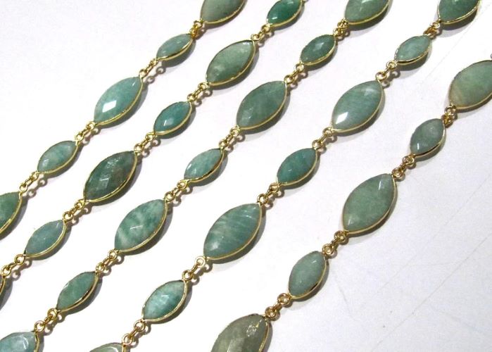 Natural Amazonite Marquise Shape Laser Cut Briolette Connector Chain