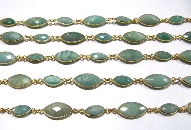 Natural Amazonite Marquise Shape Laser Cut Briolette Connector Chain