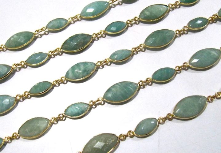 Natural Amazonite Marquise Shape Laser Cut Briolette Connector Chain