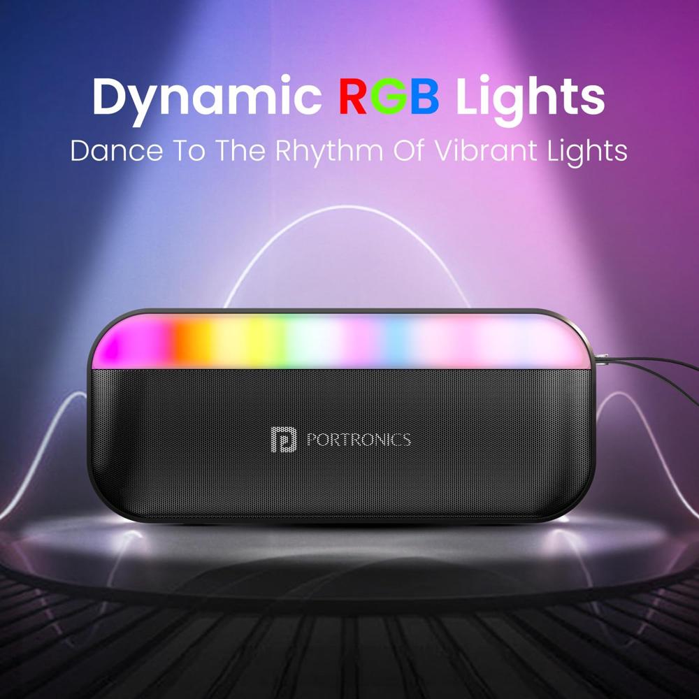 Portronics Plugs 3 15W Portable Bluetooth Speaker with Inbuilt Mic, Dynamic RGB Lights,