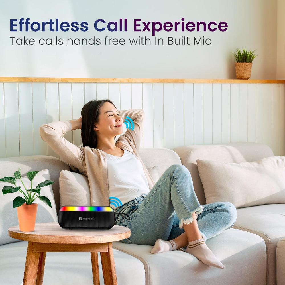 Portronics Plugs 3 15W Portable Bluetooth Speaker with Inbuilt Mic, Dynamic RGB Lights,