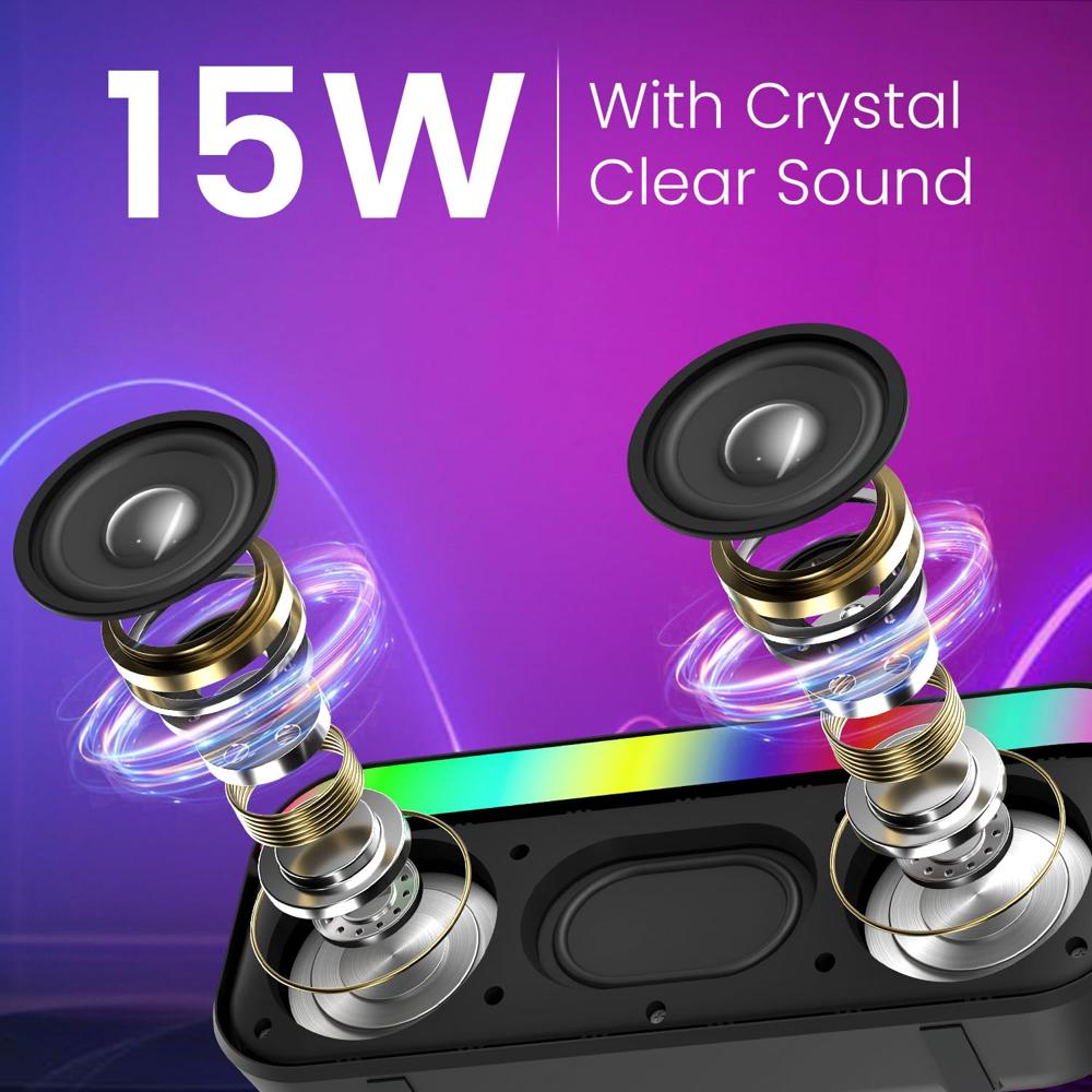 Portronics Plugs 3 15W Portable Bluetooth Speaker with Inbuilt Mic, Dynamic RGB Lights,
