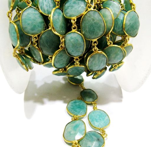 Natural Amazonite Uneven Shape Briolette Connector Chain Size 15x18mm Gold Plated Sold Per Foot