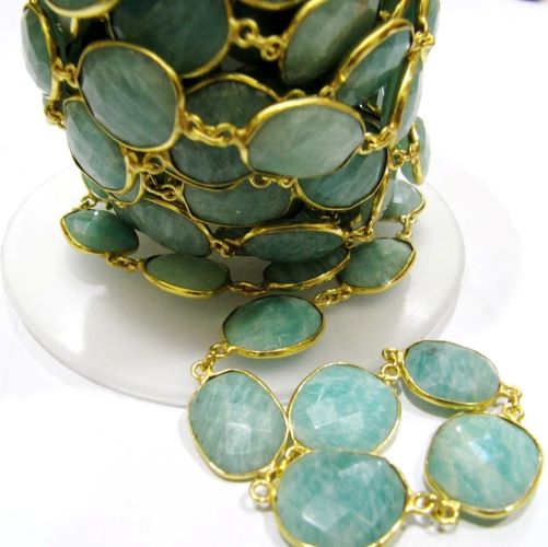Natural Amazonite Uneven Shape Briolette Connector Chain Size 15x18mm Gold Plated Sold Per Foot