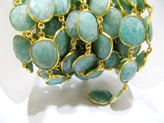Natural Amazonite Uneven Shape Briolette Connector Chain Size 15x18mm Gold Plated Sold Per Foot