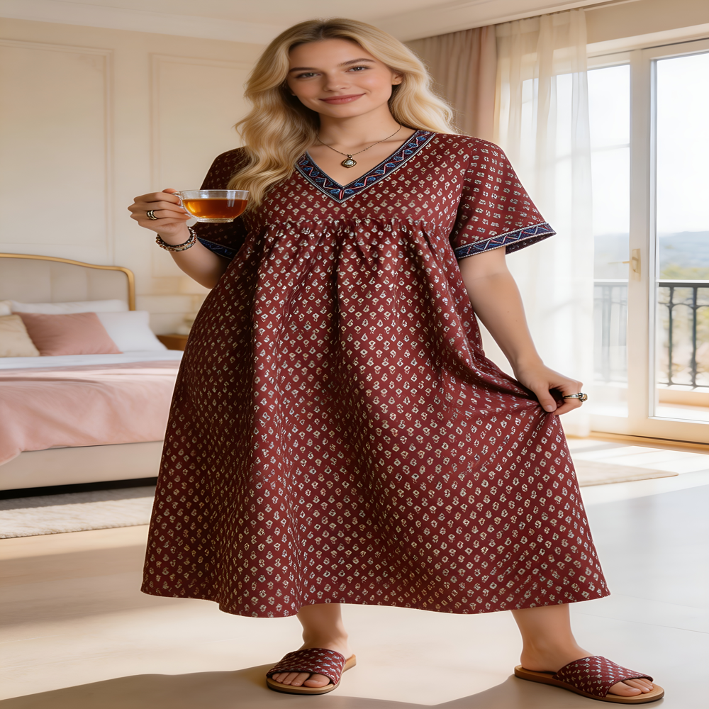 Ladies Cotton Embroidered Nighty