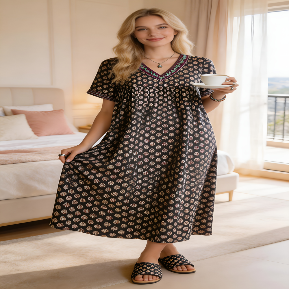 Ladies Cotton Embroidered Nighty