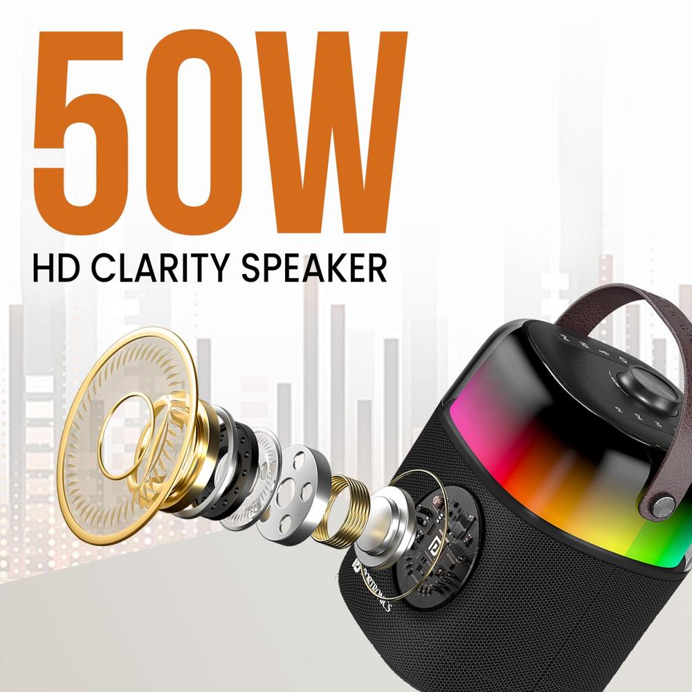 Portronics Dash 4 50W Wireless Bluetooth Party Speaker with Karaoke Mic, Upto 6 Hours