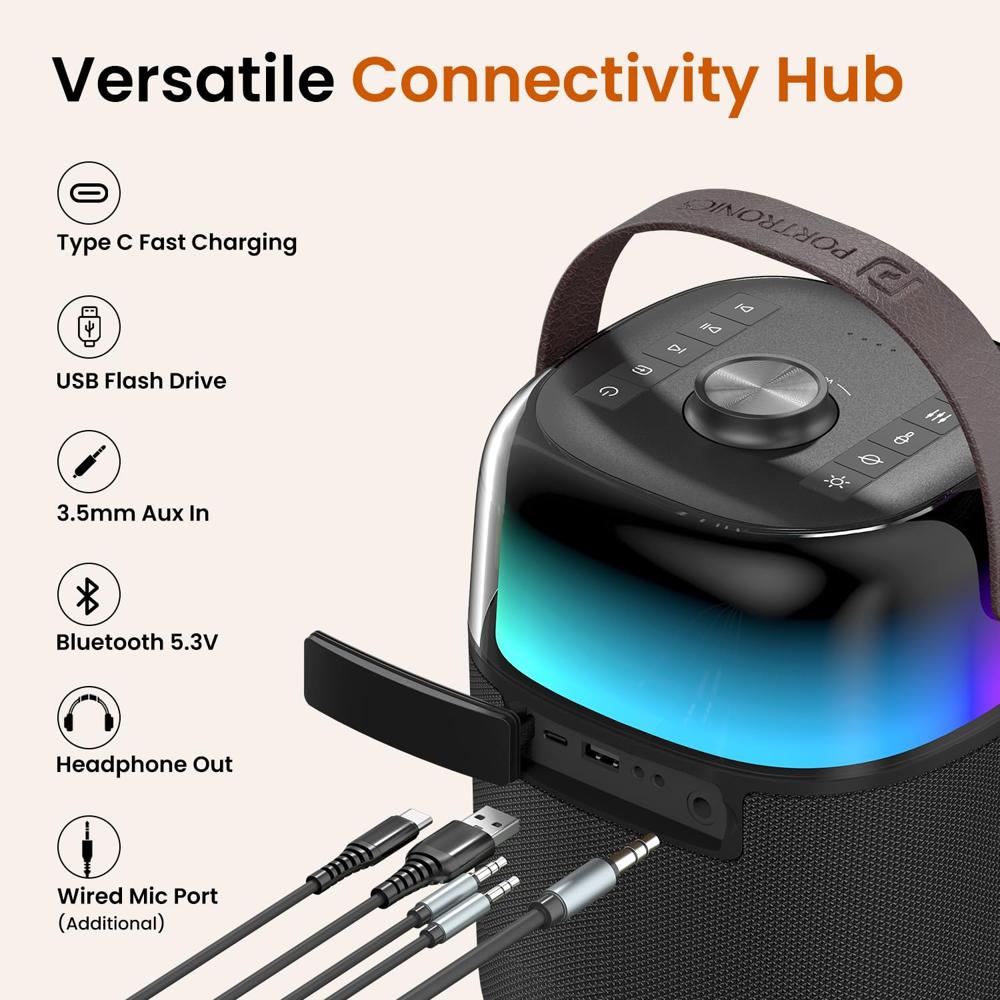 Portronics Dash 4 50W Wireless Bluetooth Party Speaker with Karaoke Mic, Upto 6 Hours