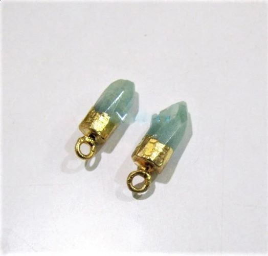 2pc.- Natural Amazonite Tiny Bullet Charm Pointer Pendant Single Loop Connector Charm - Color: Green