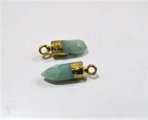2pc.- Natural Amazonite Tiny Bullet Charm Pointer Pendant Single Loop Connector Charm - Color: Green
