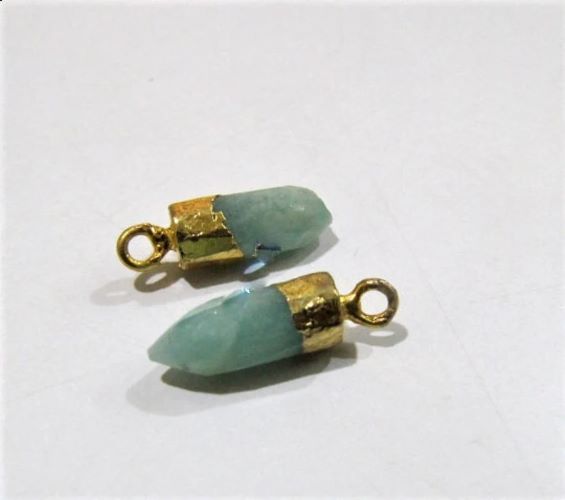 2pc.- Natural Amazonite Tiny Bullet Charm Pointer Pendant Single Loop Connector Charm - Color: Green
