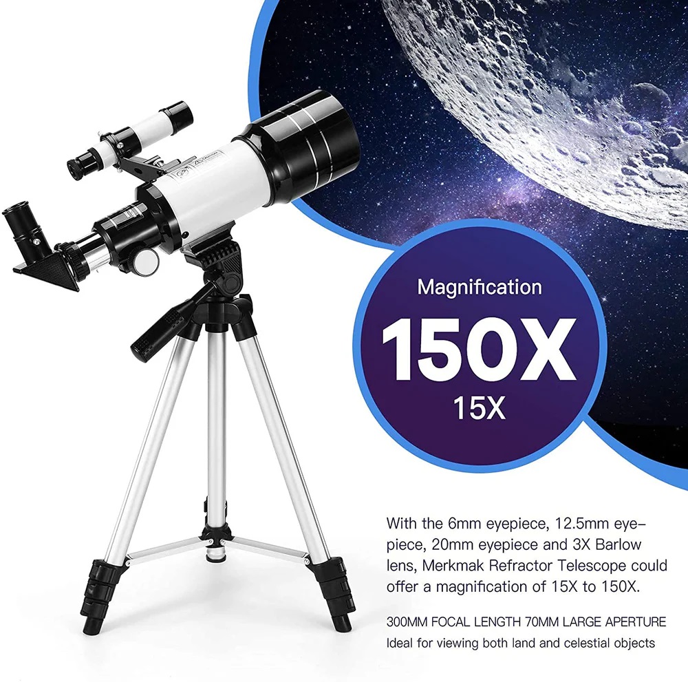 True Sense F30070M Telescope For Students High Power Telescope With Adjustable Tripod, F30070