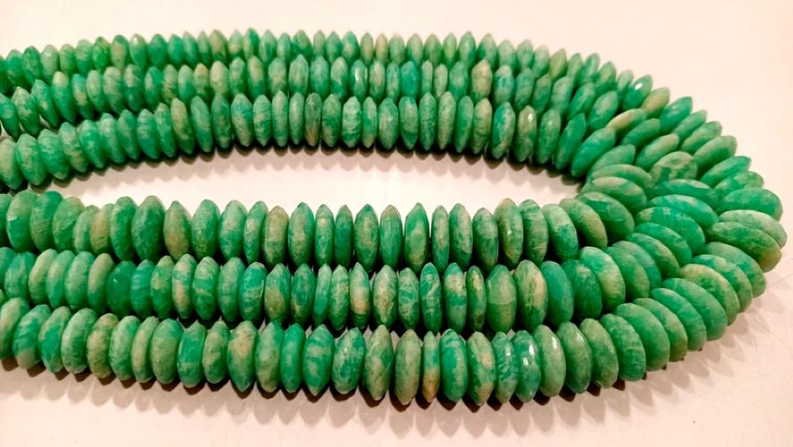 Natural Amazonite German Cut Rondelle Faceted 9 to 14mm Beads Sold per Strand 8 Inches Long