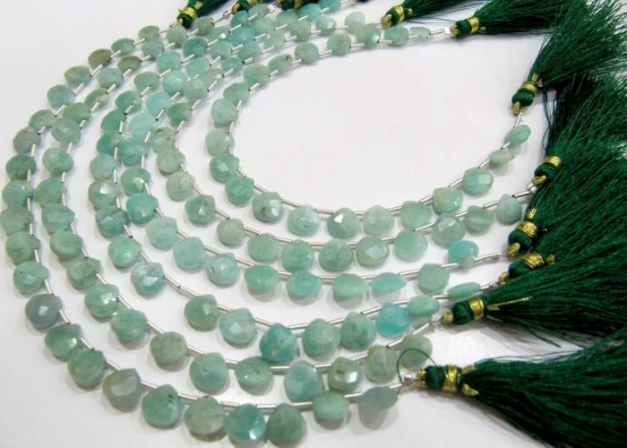 Natural Amazonite heart Shape Briolette Faceted size 8mm beads strand 8 inches long