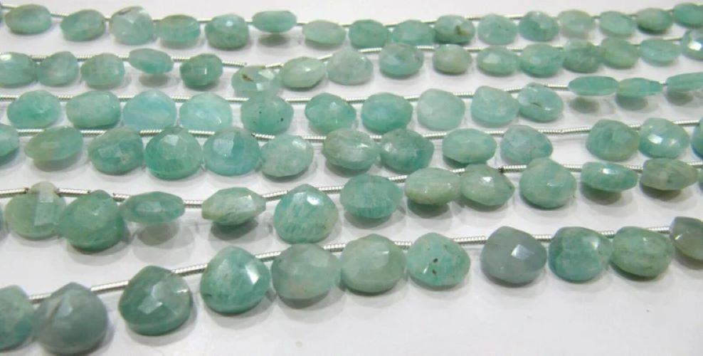 Natural Amazonite heart Shape Briolette Faceted size 8mm beads strand 8 inches long