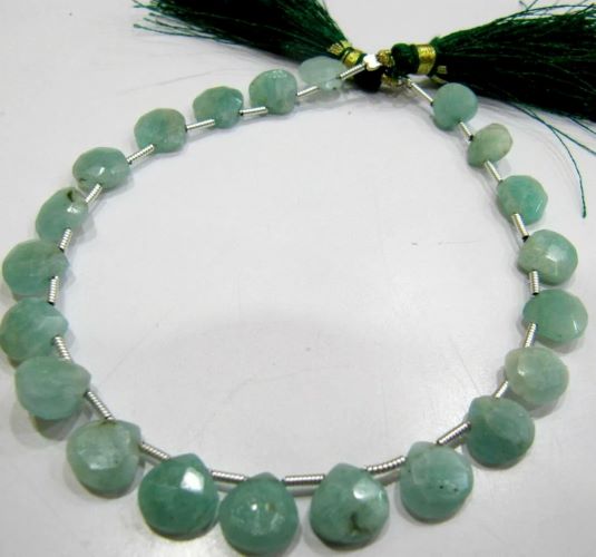 Natural Amazonite heart Shape Briolette Faceted size 8mm beads strand 8 inches long