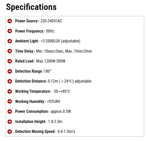 Wall Mount PIR Motion Sensor 180