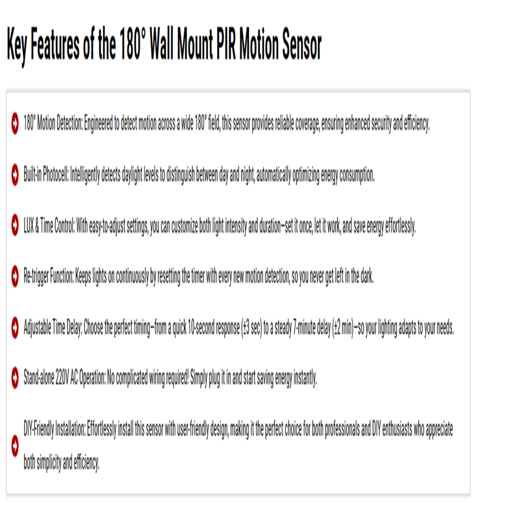 Wall Mount PIR Motion Sensor 180