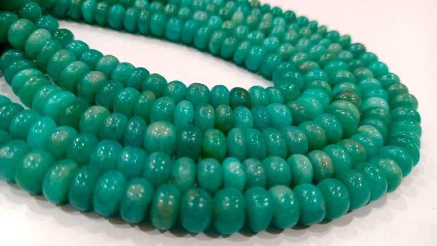 Natural Peruvian Blue Amazonite Gemstone Rondelle Plain Smooth 8-9mm Beads Sold Per Strand 8 Inch
