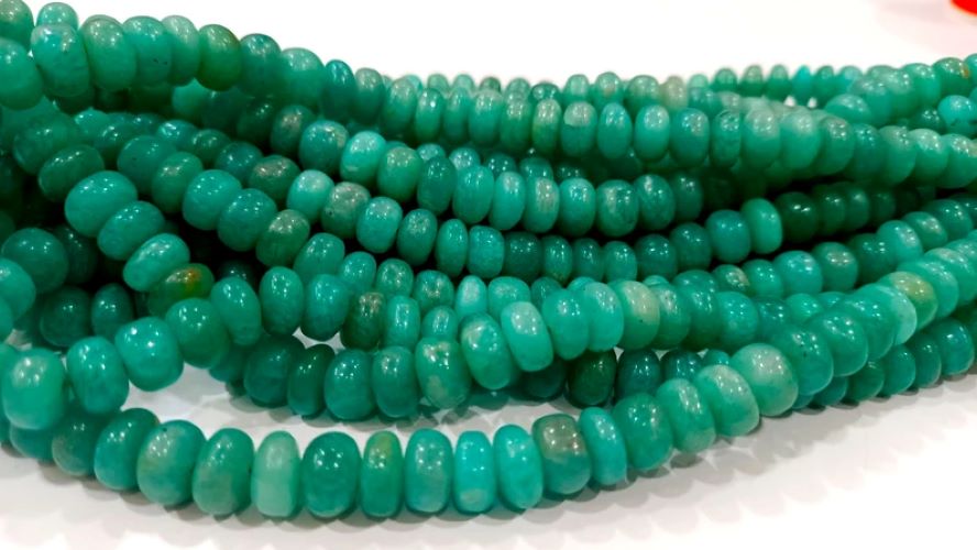 Natural Peruvian Blue Amazonite Gemstone Rondelle Plain Smooth 8-9mm Beads Sold Per Strand 8 Inch
