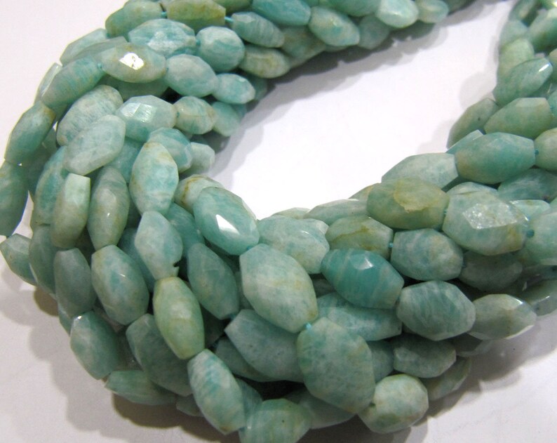 Natural Amazonite Oval Faceted Briolette Beads Size 10mm to 12mm Light Green Color Mani Shape Gemstone Beads