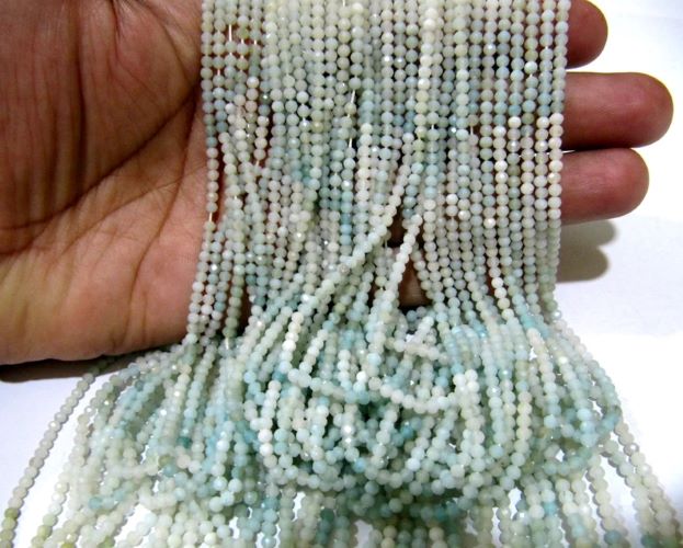 Natural Amazonite Gemstone Round Faceted Beads Size 2.5mm to 3mm Shaded Beads Strand 13 Inch Long