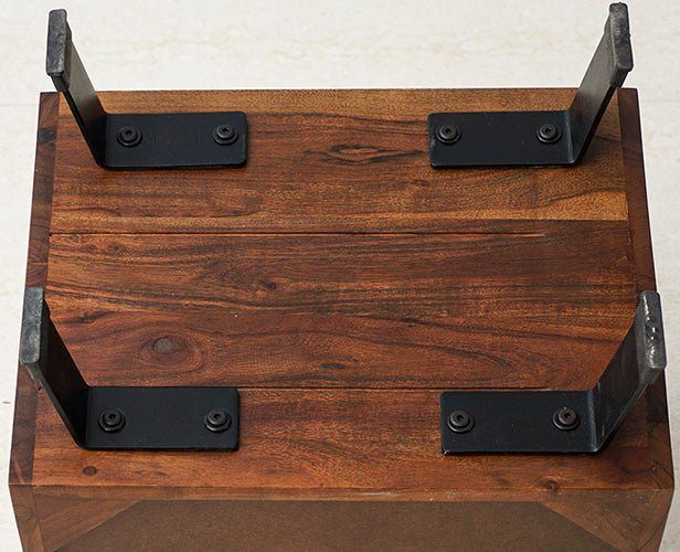 Sheesham Wood Two Drawer Bedside Table - Teak Finish