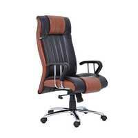 Edric-ov Executive Chair - Stitched Pu Leather, 107cm Height, Black & Camel | Ergonomic, Adjustable Height, Chrome Metal Base