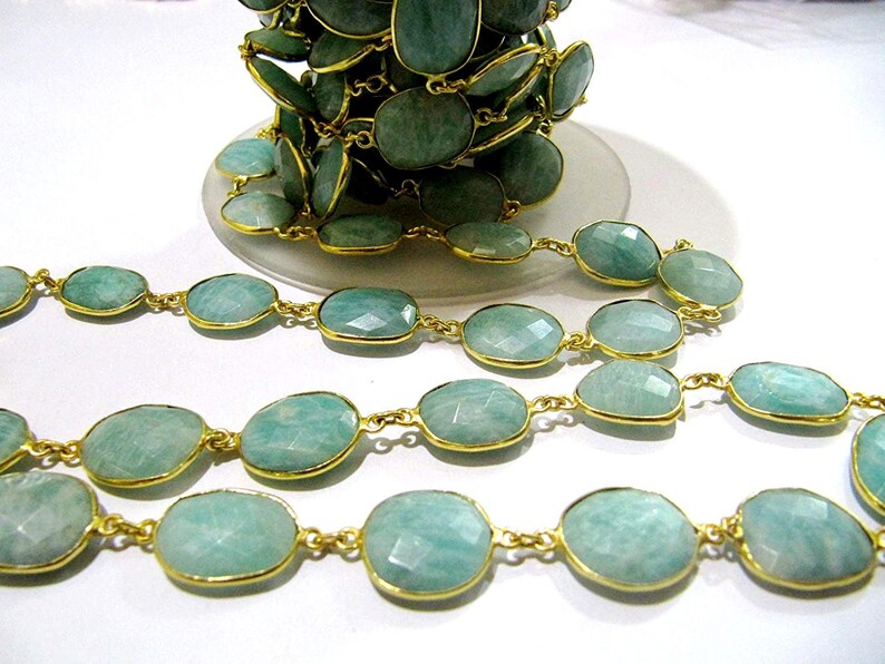 Natural Amazonite Free Shape Briolette Faceted Bezel Connector Chain 15 to 18mm