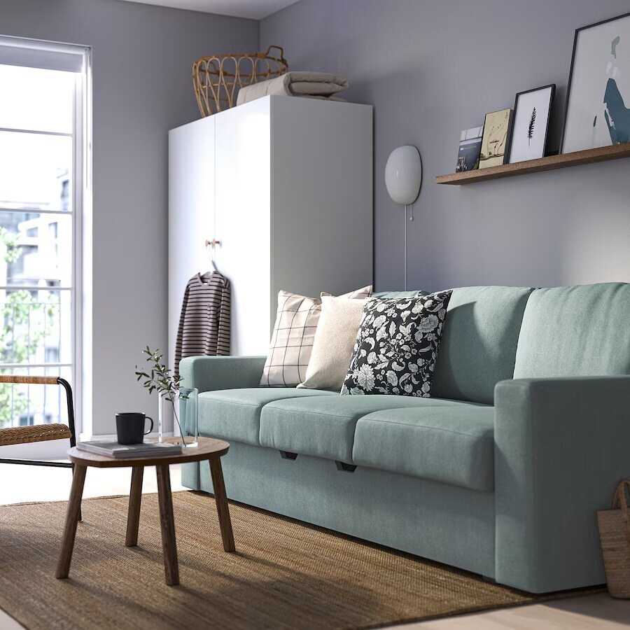 3-seat sofa-bed, Tibbleby light grey-turquoise