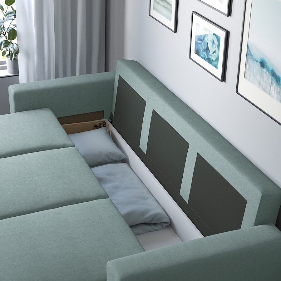 3-seat sofa-bed, Tibbleby light grey-turquoise