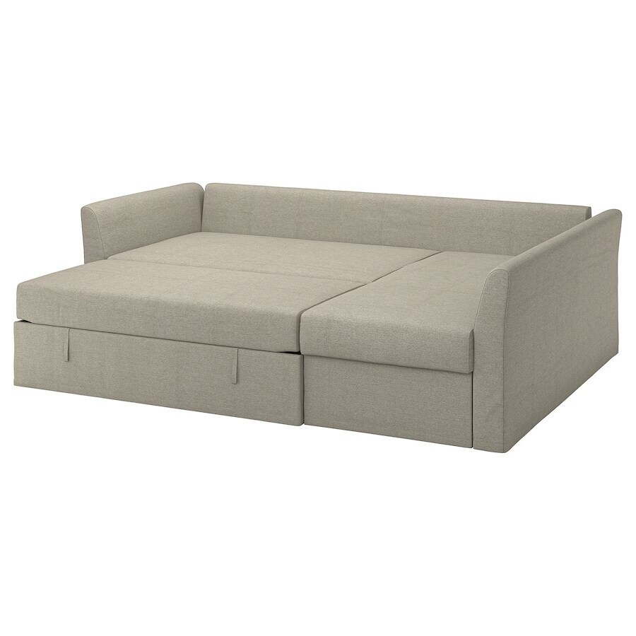 Corner Sofa-bed Borgunda Beige - Borgunda Fabric, 236x151 Cm, Pull-out Bed, Storage, Steel Legs