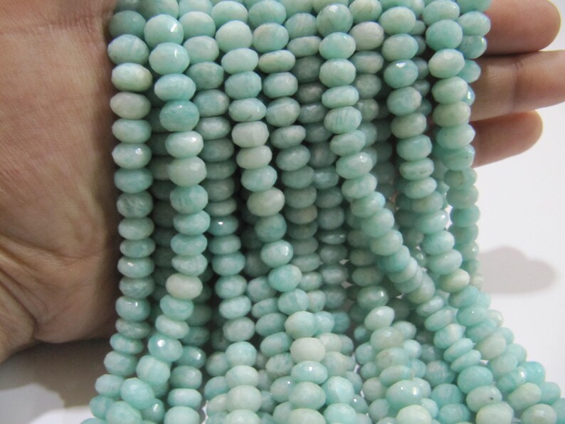 Natural Amazonite Rondelle Faceted 7-8mm Gemstone Beads Strand 13 inch long Beads