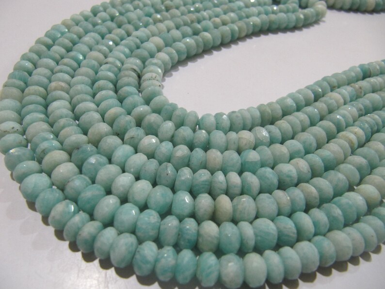 Natural Amazonite Rondelle Faceted 7-8mm Gemstone Beads Strand 13 inch long Beads
