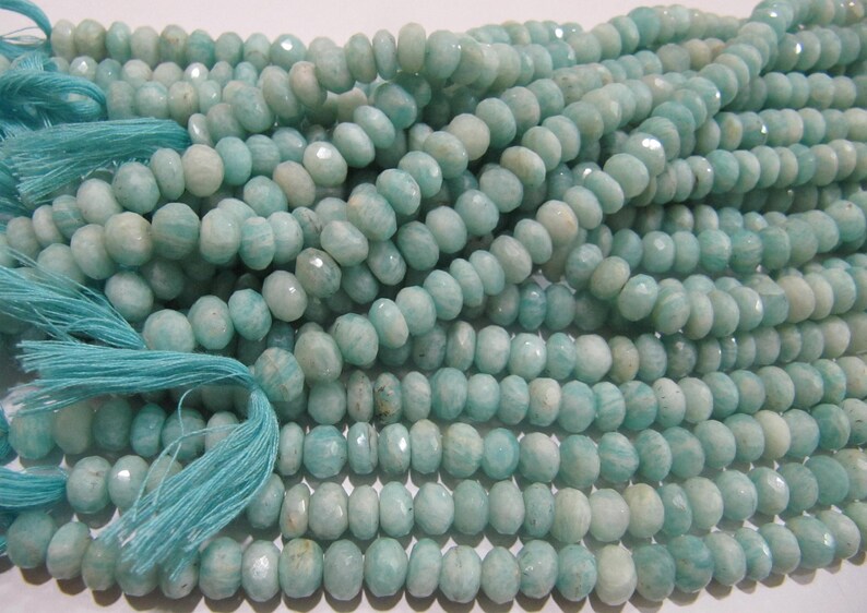 Natural Amazonite Rondelle Faceted 7-8mm Gemstone Beads Strand 13 inch long Beads