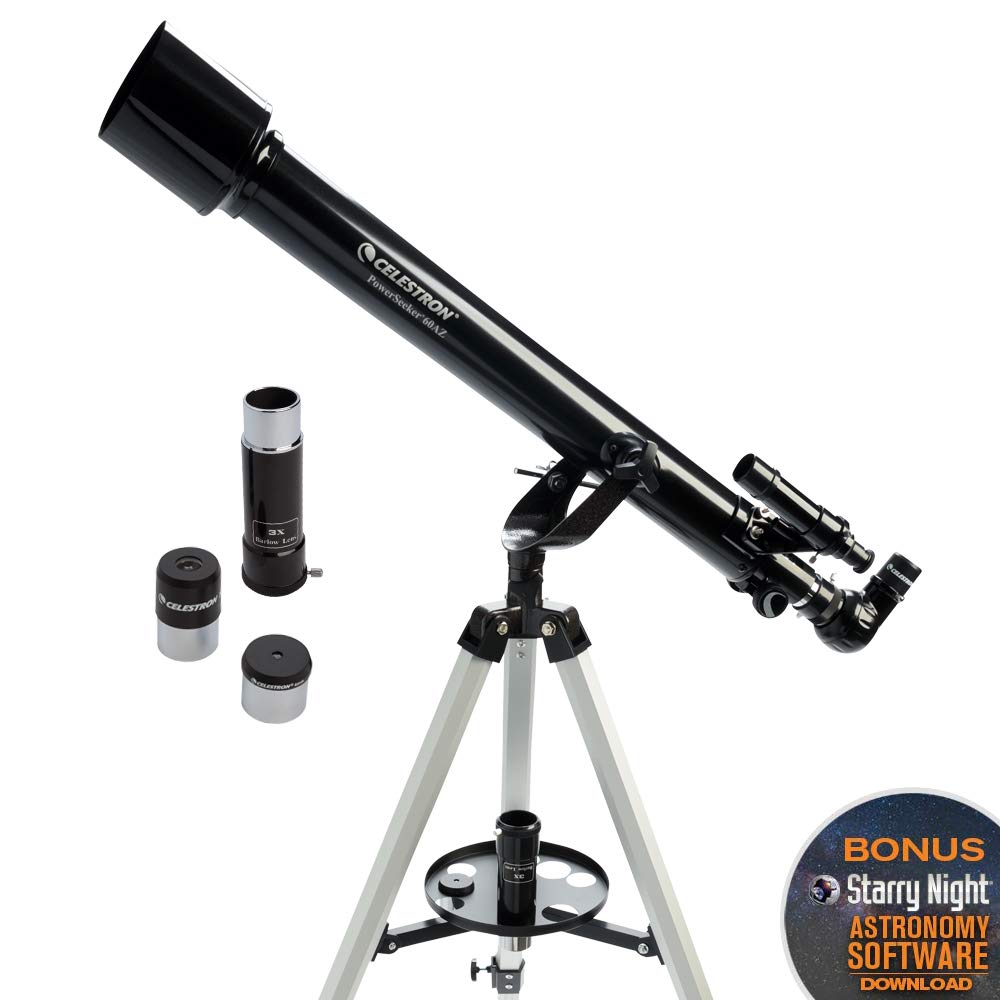 Celestron PowerSeeker 60AZ Telescope with Smartphone Adapter, 60AZ