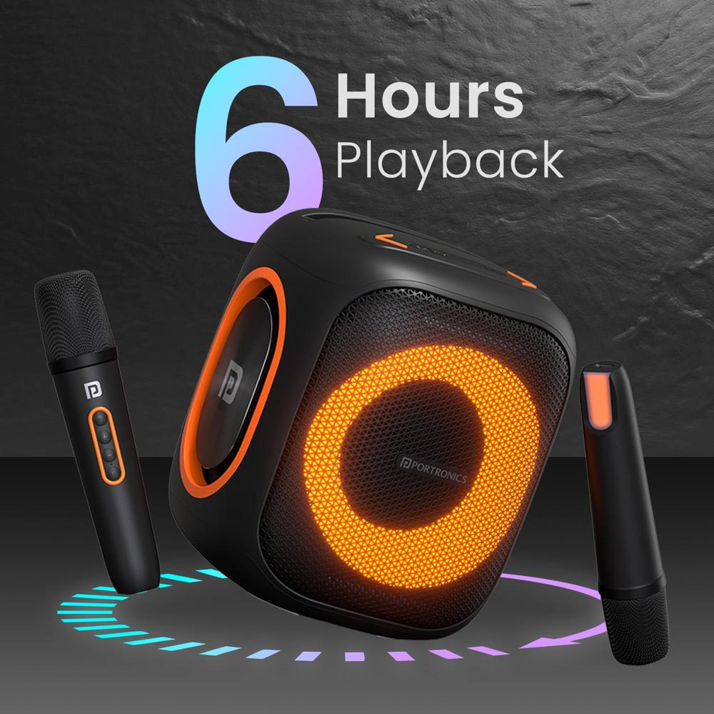 Portronics Dash 10 50W Wireless Bluetooth Party Speaker With Dual Wireless Karaoke Mic, Upto 6 Hours