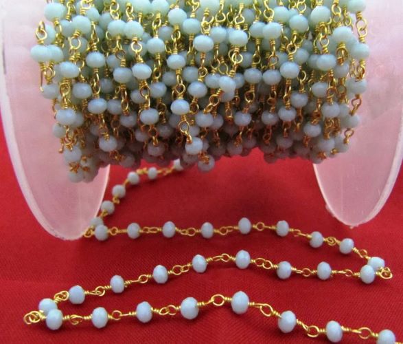 3 Feet-Natural Amazonite Rondelle Faceted Beaded Chain 3mm Size Hydro Quartz Rosary Bead Chain