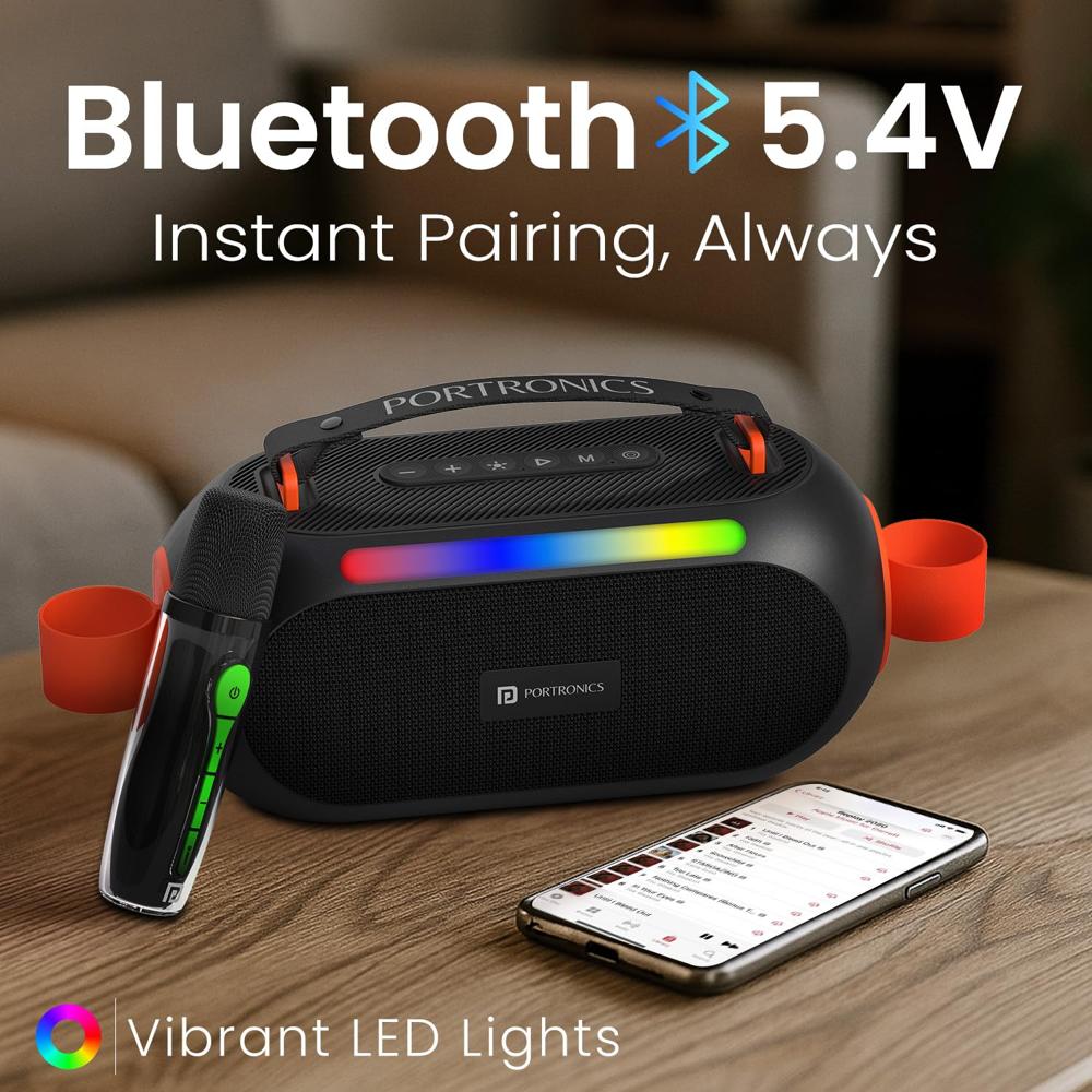 Portronics 25W Apollo 20 Wireless Bluetooth Portable Speaker with Dual Wireless Karaoke Mic, 5 Hour