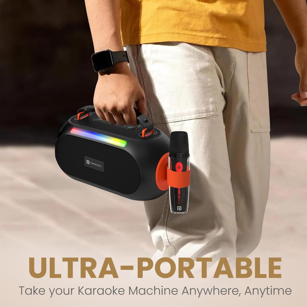 Portronics 25W Apollo 20 Wireless Bluetooth Portable Speaker with Dual Wireless Karaoke Mic, 5 Hour