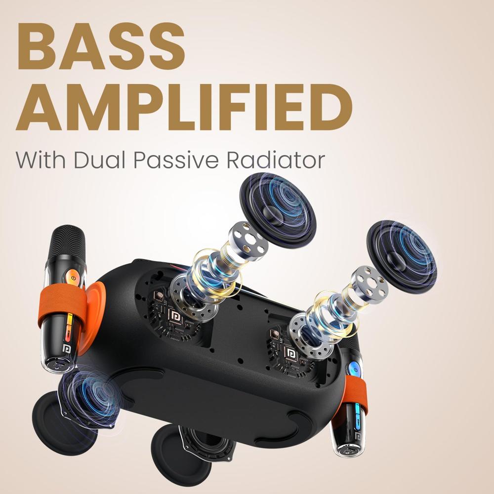 Portronics 25W Apollo 20 Wireless Bluetooth Portable Speaker with Dual Wireless Karaoke Mic, 5 Hour