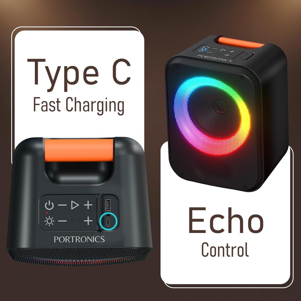 Portronics 30W Apollo 30 Wireless Bluetooth Portable Speaker with Wireless Karaoke Mic, Echo Control, 5 Hour 