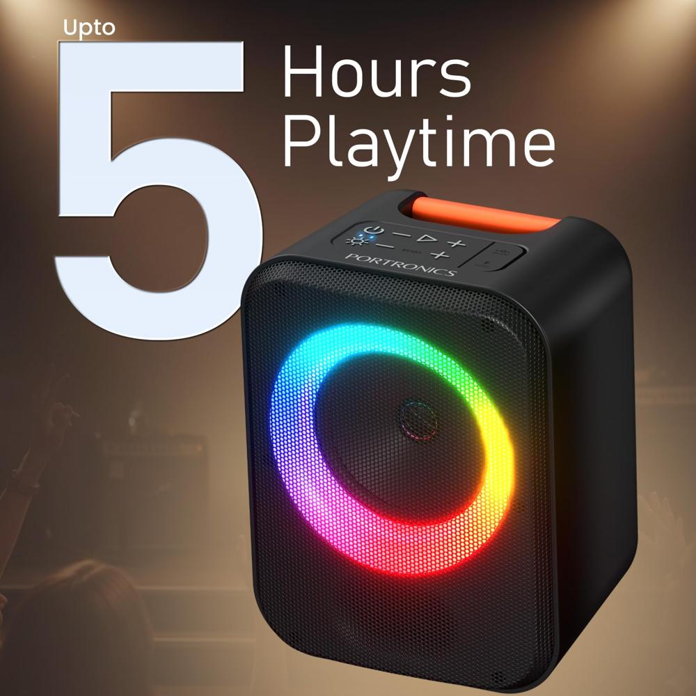 Portronics 30W Apollo 30 Wireless Bluetooth Portable Speaker with Wireless Karaoke Mic, Echo Control, 5 Hour 