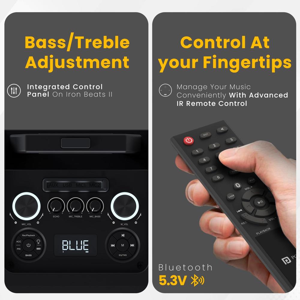 Portronics Iron Beats II 250W Wireless Bluetooth Party Speaker with Wireless Karaoke Mic, Upto 6 Hours