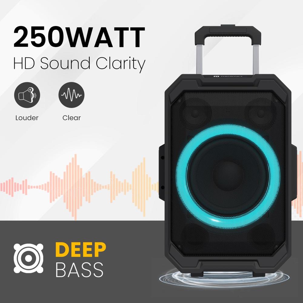 Portronics Iron Beats II 250W Wireless Bluetooth Party Speaker with Wireless Karaoke Mic, Upto 6 Hours