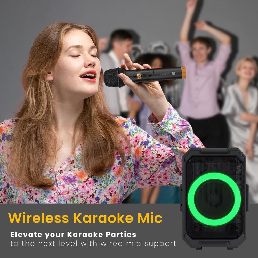Portronics Iron Beats II 250W Wireless Bluetooth Party Speaker with Wireless Karaoke Mic, Upto 6 Hours